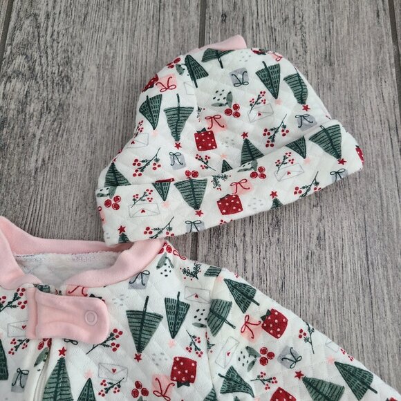 Chick Pea Baby Holiday Footed Sleeper w/hat Christmas Trees/Presents Print 3-6M - Picture 3 of 8